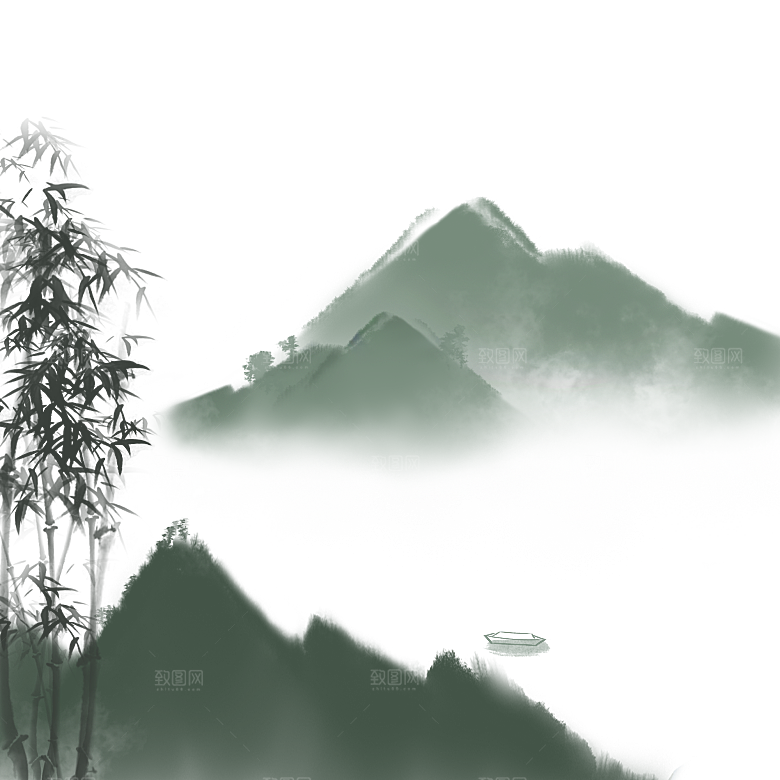 中国风水墨山水风景画远山山脉山峰
