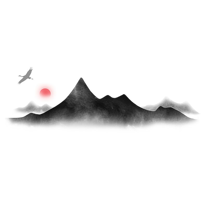中国风水墨山水风景画远山山脉山峰