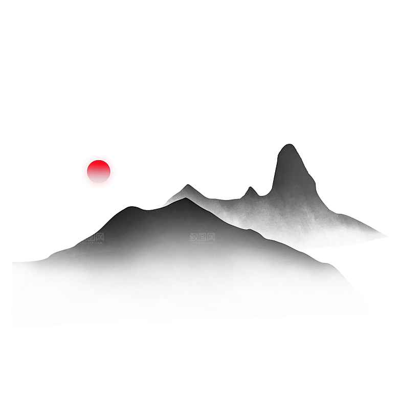 中国风水墨山水风景画远山山脉山峰