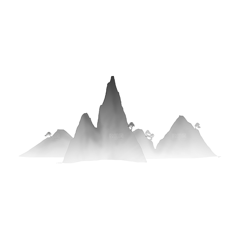 中国风水墨山水风景画远山山脉山峰