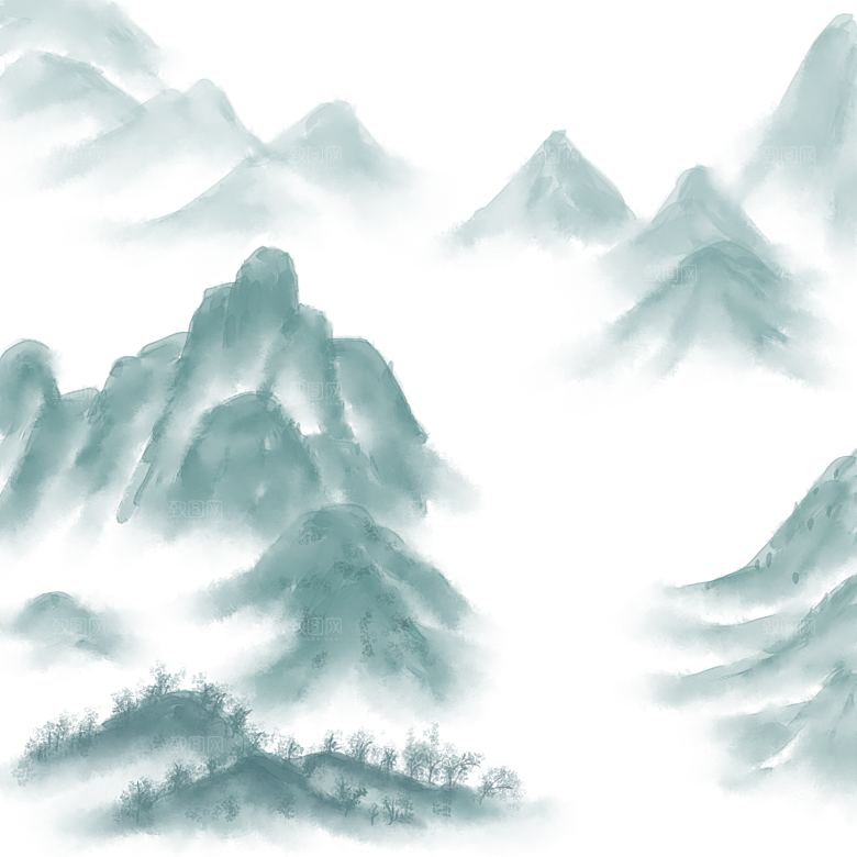 中国风水墨山水风景画远山山脉山峰