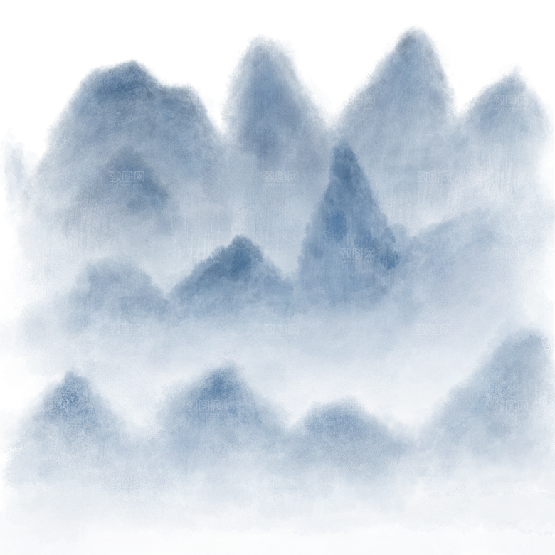 中国风水墨山水风景画远山山脉山峰