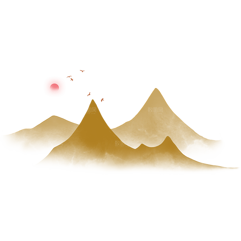 中国风水墨山水风景画远山山脉山峰