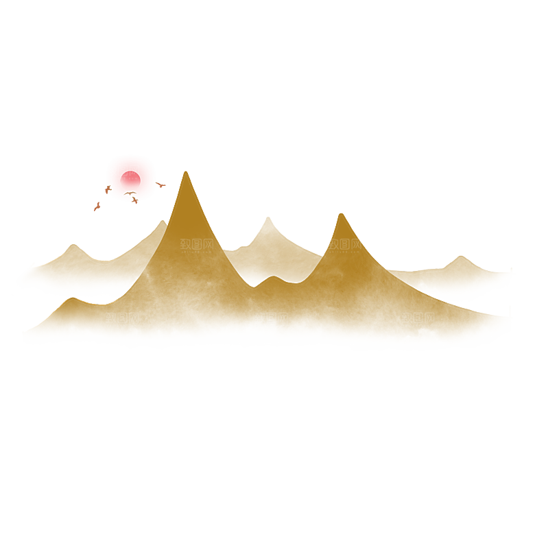 中国风水墨山水风景画远山山脉山峰