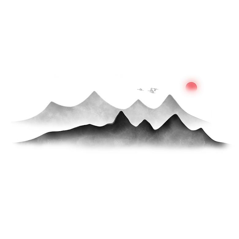 中国风水墨山水风景画远山山脉山峰