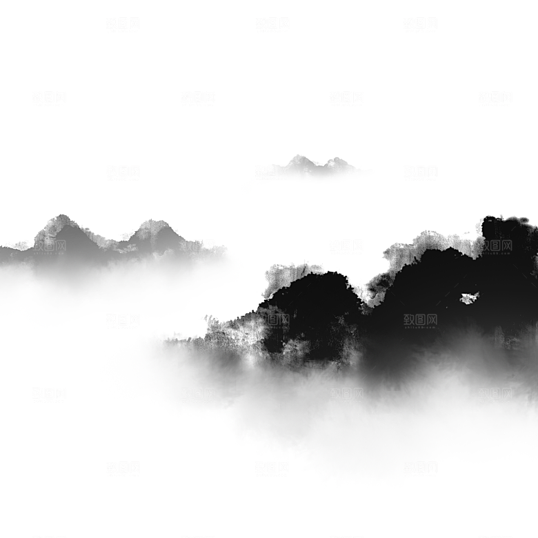 中国风水墨山水风景画远山山脉山峰