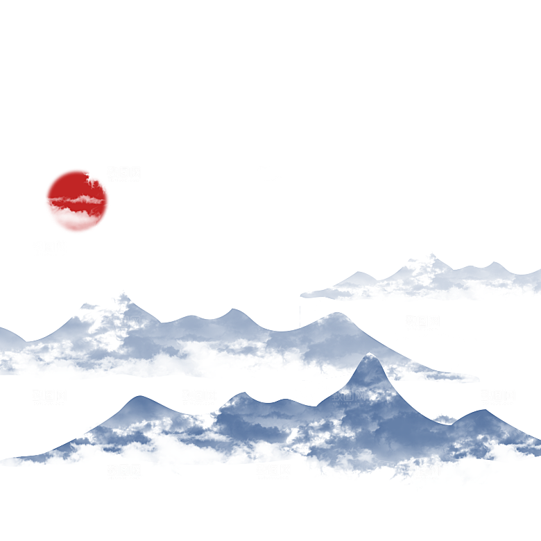 中国风水墨山水风景画远山山脉山峰