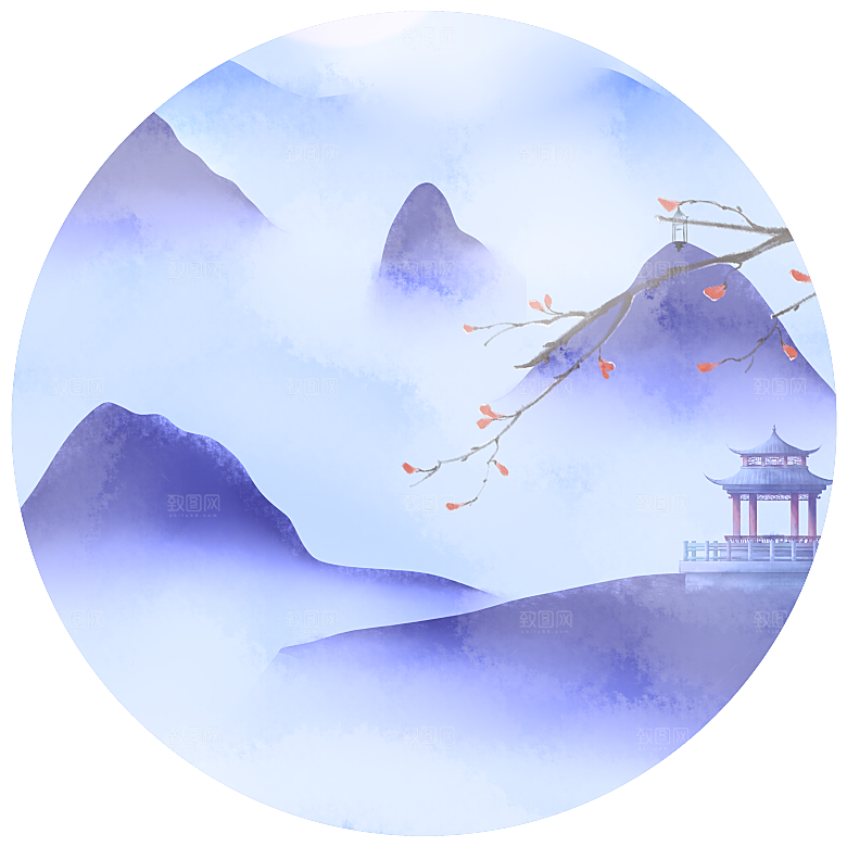 中国风水墨山水风景画远山山脉山峰