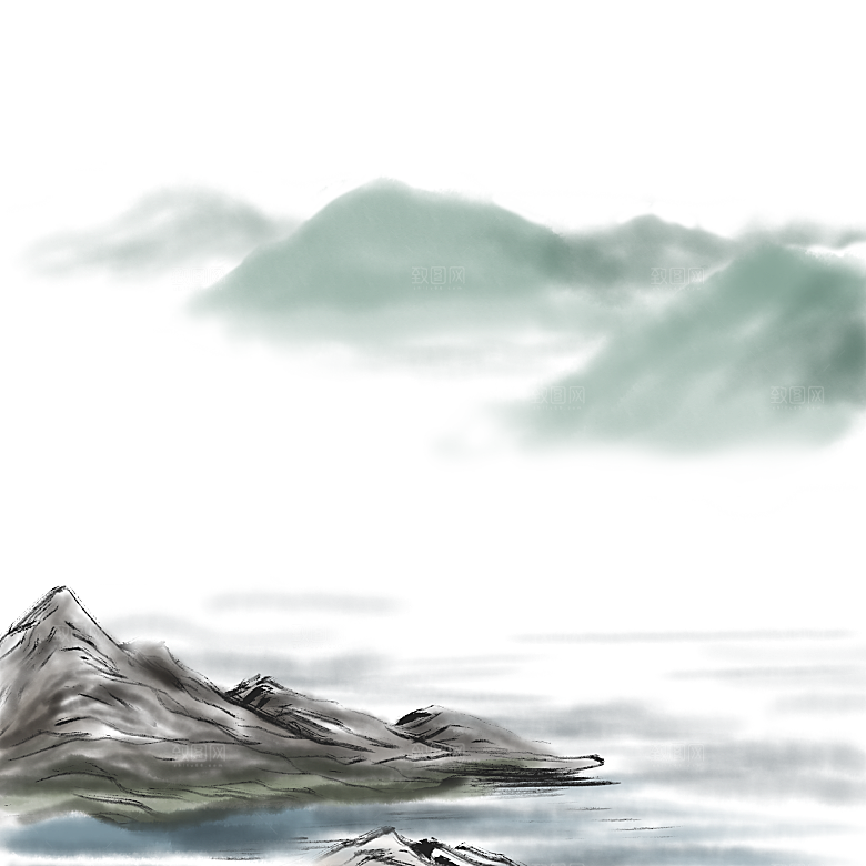 中国风水墨山水风景画远山山脉山峰