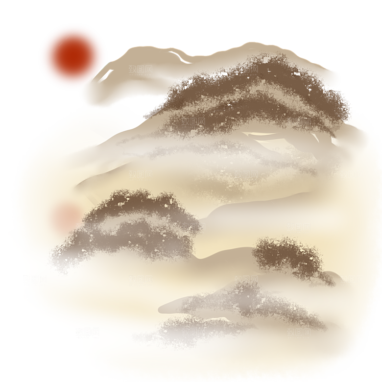 中国风水墨山水风景画远山山脉山峰