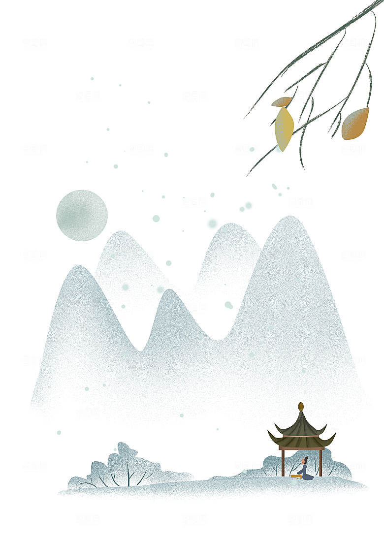 中国风水墨山水风景画远山山脉山峰