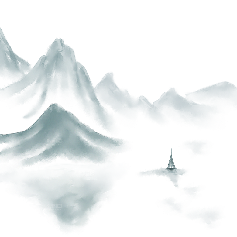 中国风水墨山水风景画远山山脉山峰