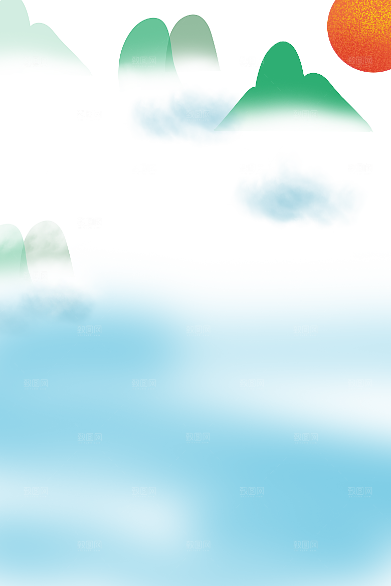 中国风水墨山水风景画远山山脉山峰