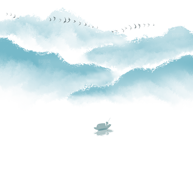 中国风水墨山水风景画远山山脉山峰