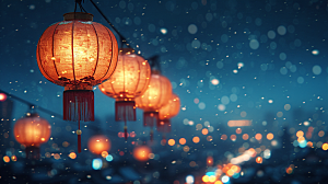 城市风光灯笼中国风节日喜庆素材背景摄影图