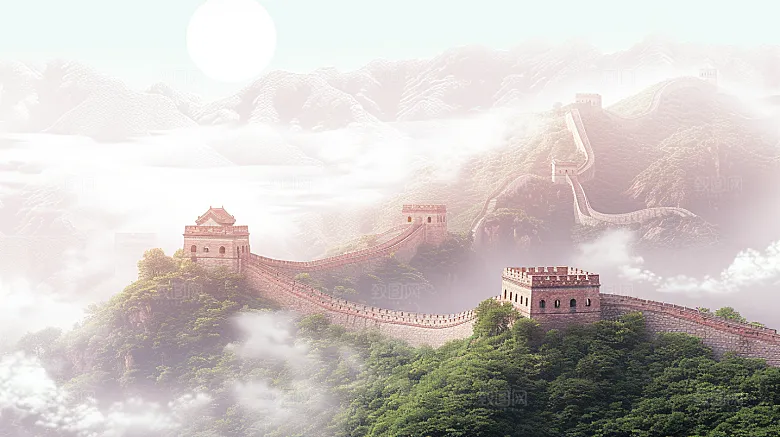长城中国山水党政风背景素材背景摄影图