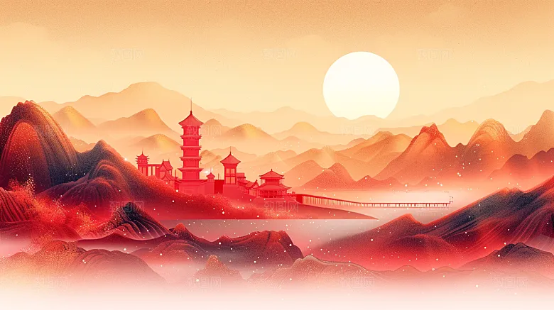 红色中国山水党政风背景素材背景摄影图