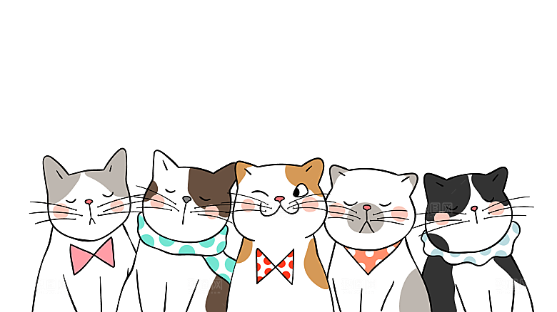 手绘卡通可爱儿童动物小猫小狗简笔画图案