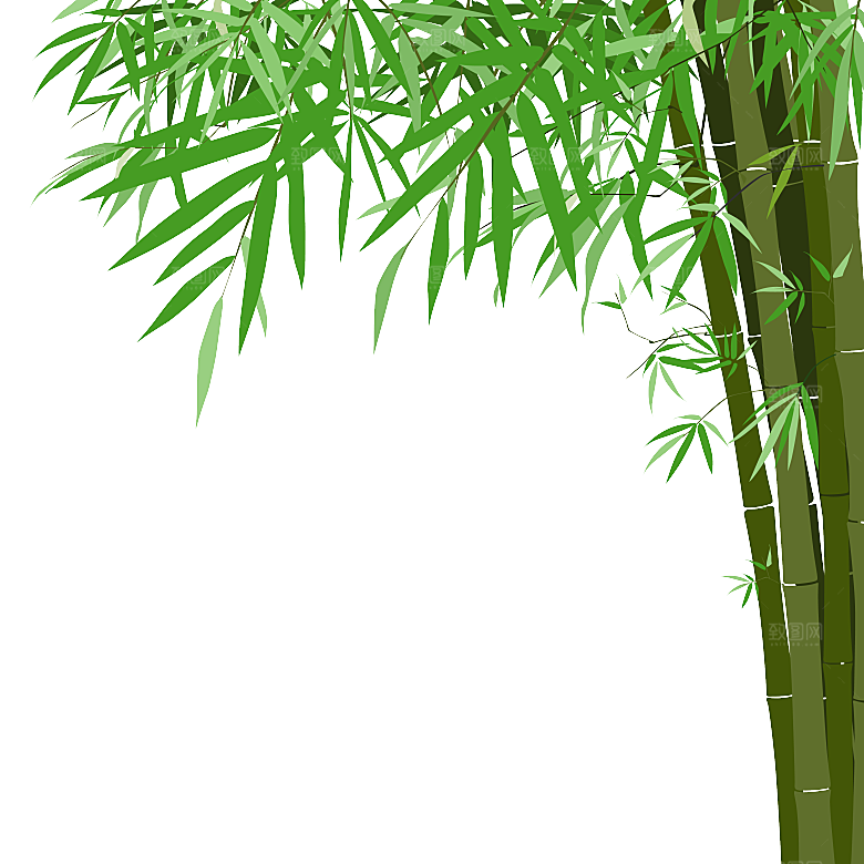 中国风卡通手绘绿色竹子水墨竹叶竹节