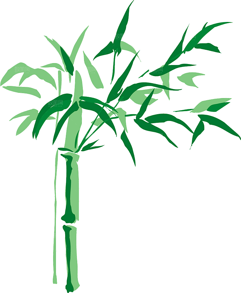 中国风卡通手绘绿色竹子水墨竹叶竹节