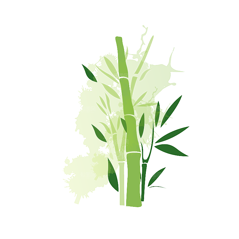 中国风卡通手绘绿色竹子水墨竹叶竹节