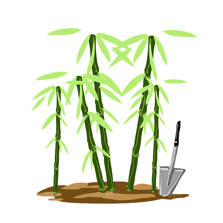 中国风卡通手绘绿色竹子水墨竹叶竹节