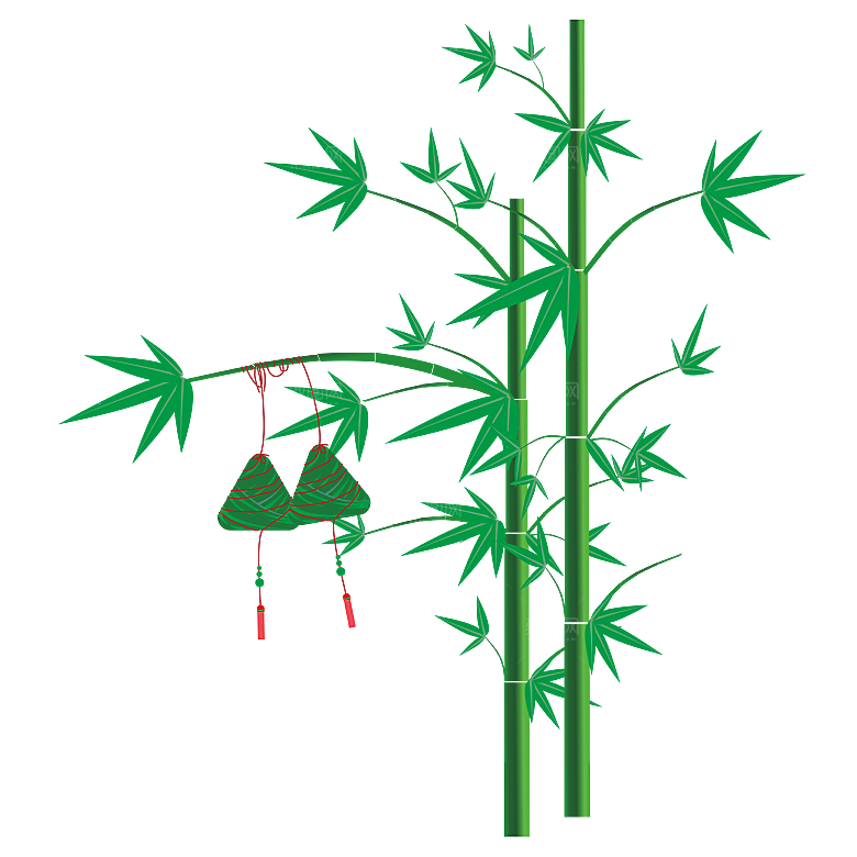 中国风卡通手绘绿色竹子水墨竹叶竹节