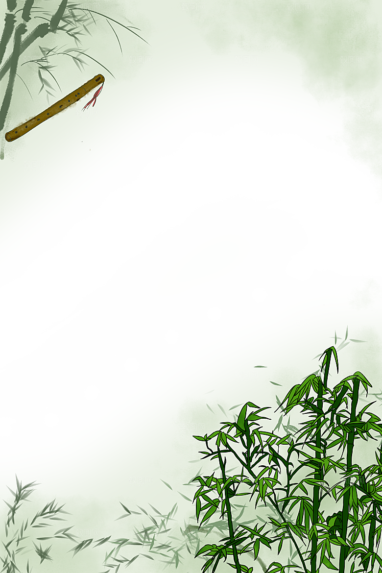 中国风卡通手绘绿色竹子水墨竹叶竹节