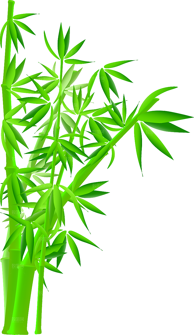 中国风卡通手绘绿色竹子水墨竹叶竹节