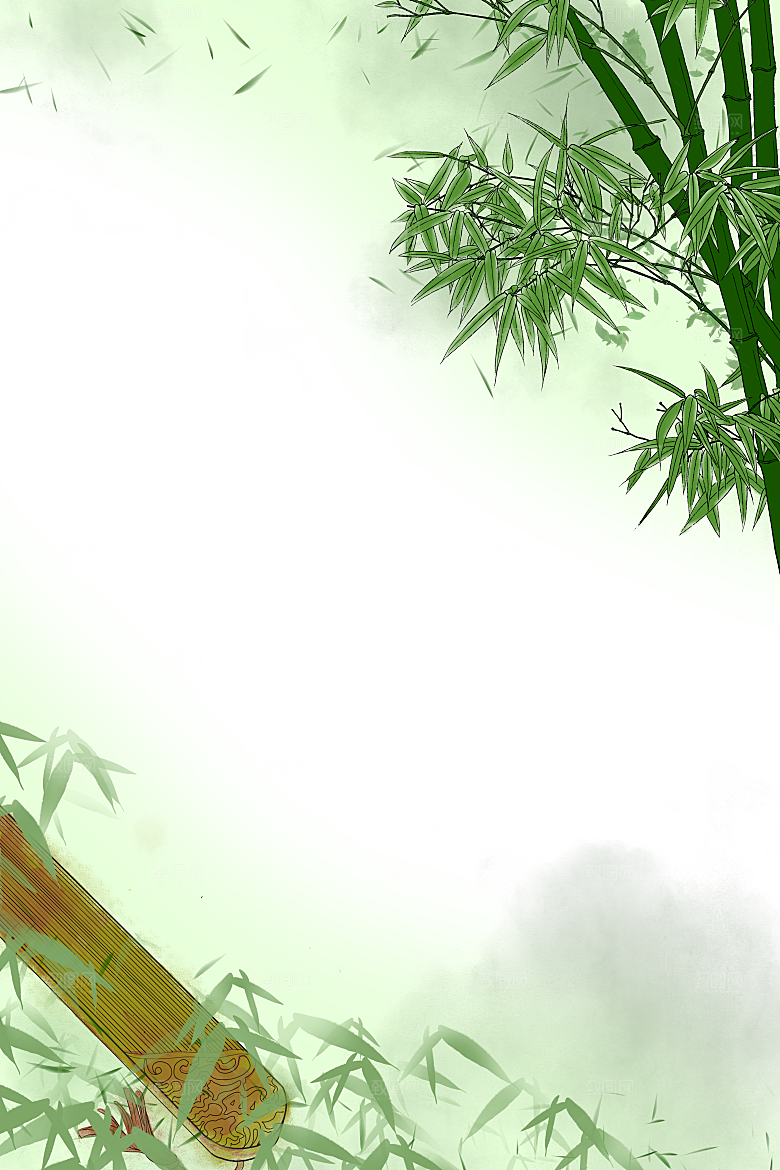 中国风卡通手绘绿色竹子水墨竹叶竹节