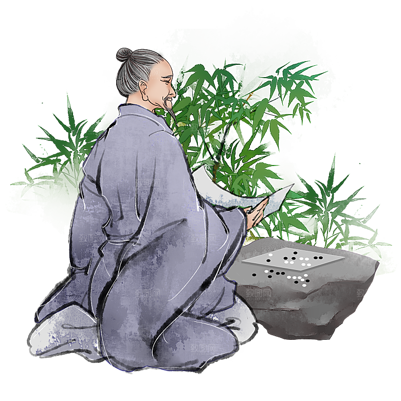 中国风卡通手绘绿色竹子水墨竹叶竹节