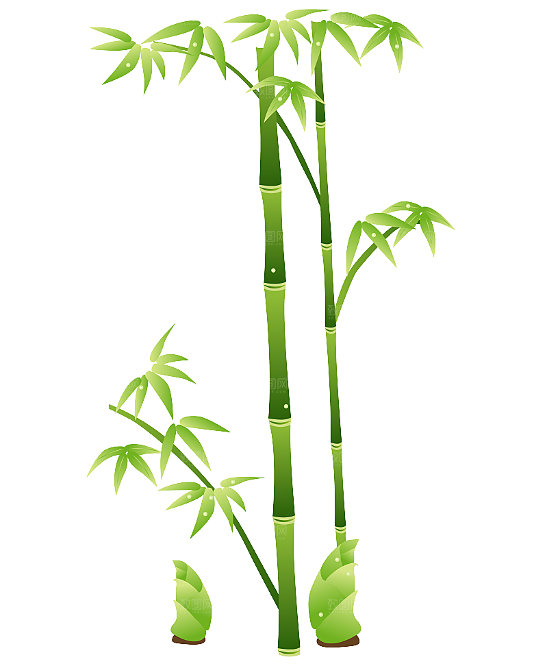 中国风卡通手绘绿色竹子水墨竹叶竹节