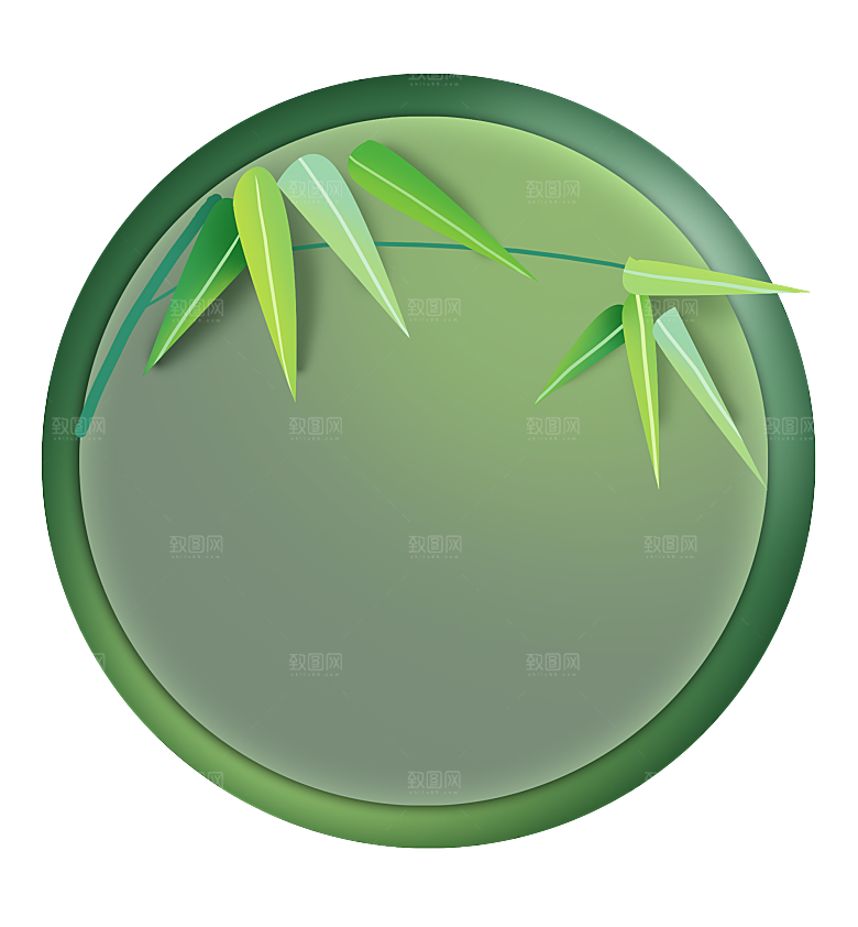 中国风卡通手绘绿色竹子水墨竹叶竹节