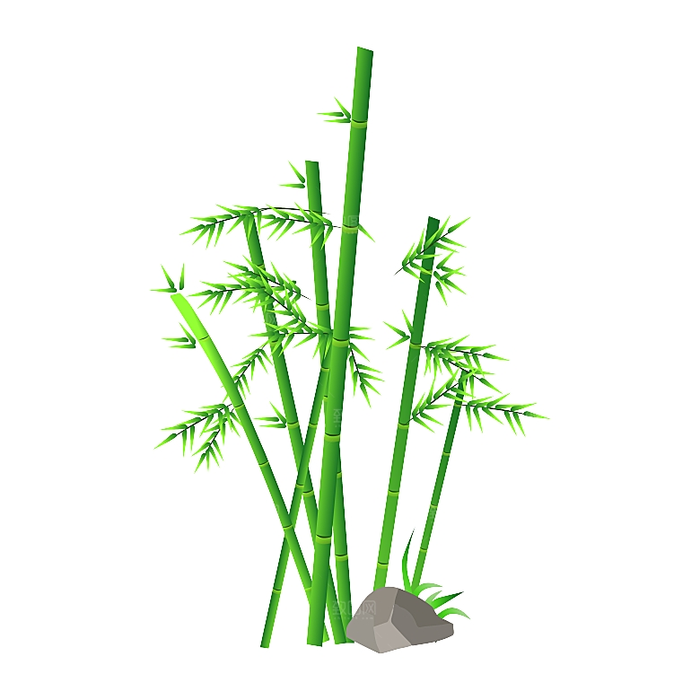 中国风卡通手绘绿色竹子水墨竹叶竹节