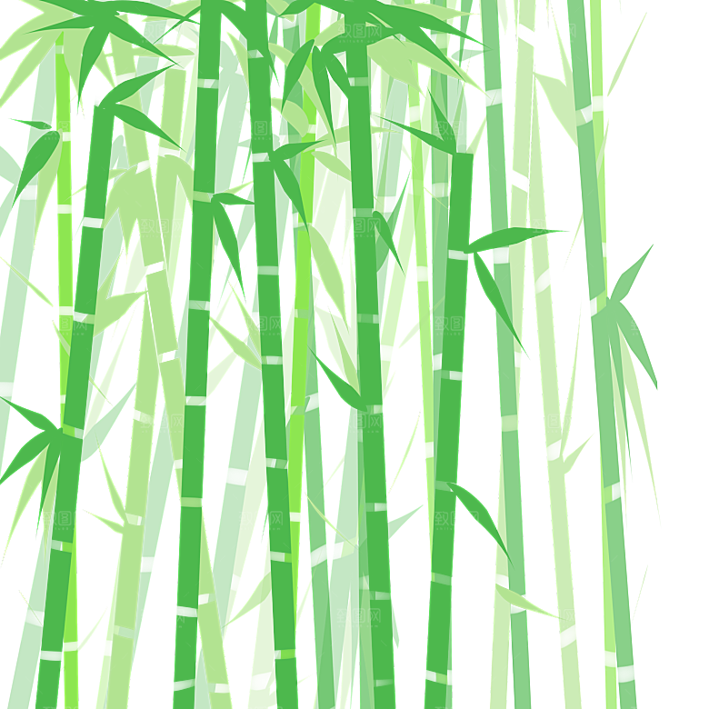中国风卡通手绘绿色竹子水墨竹叶竹节