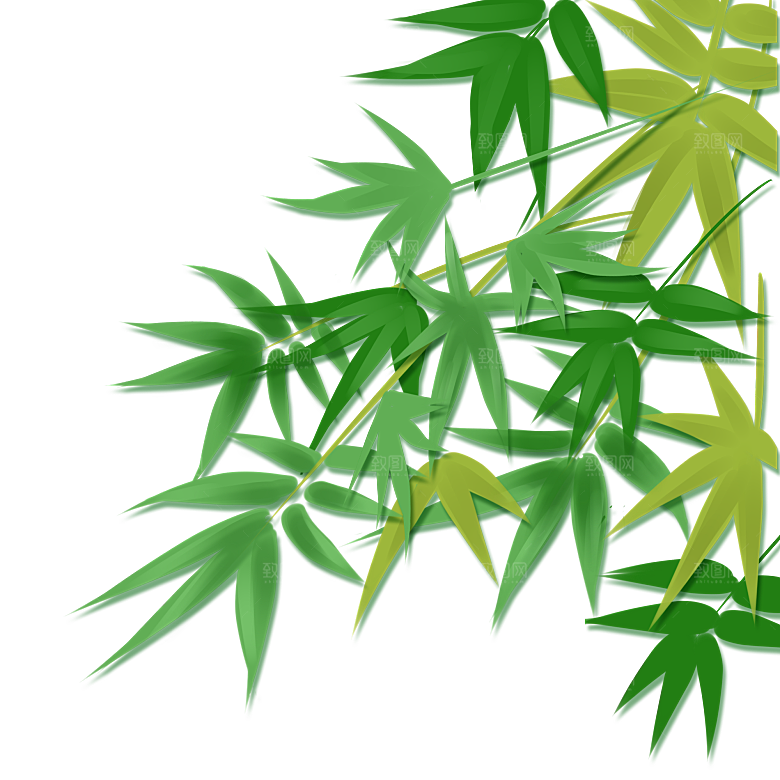 中国风卡通手绘绿色竹子水墨竹叶竹节