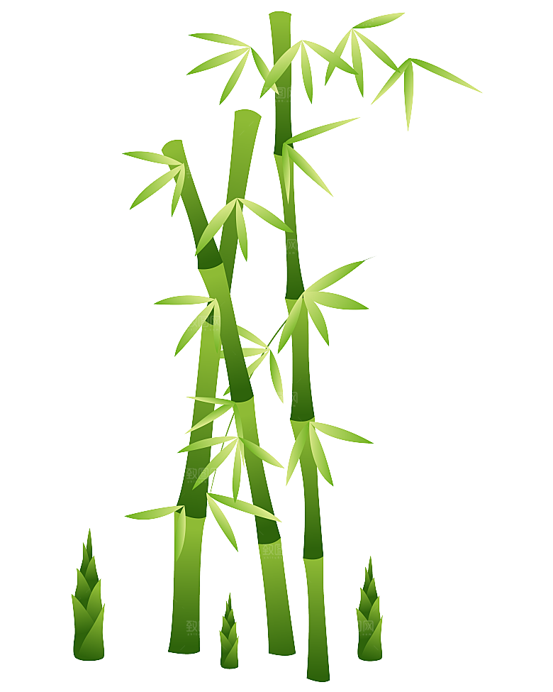 中国风卡通手绘绿色竹子水墨竹叶竹节