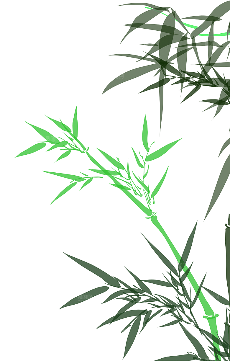 中国风卡通手绘绿色竹子水墨竹叶竹节