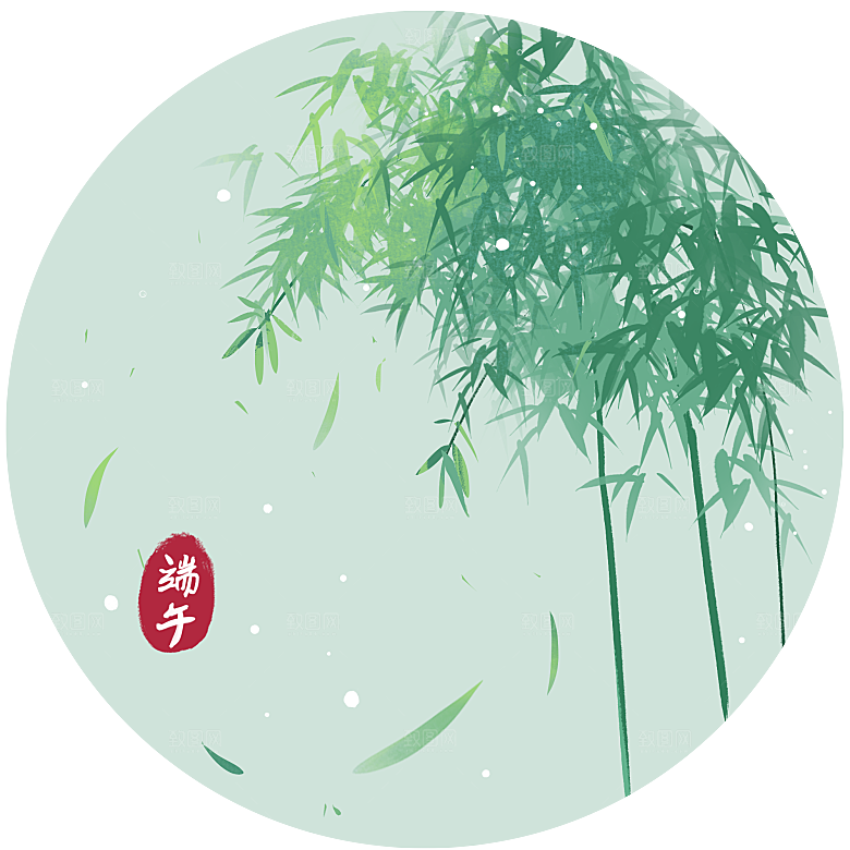 中国风卡通手绘绿色竹子水墨竹叶竹节