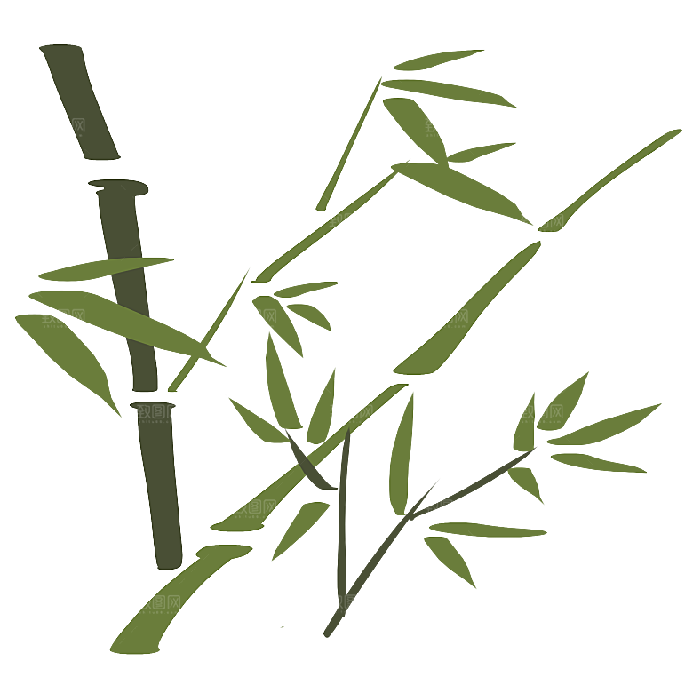 中国风卡通手绘绿色竹子水墨竹叶竹节