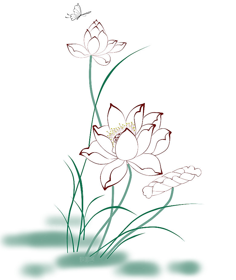 中国风水墨荷花莲花插图清新手绘荷花莲花