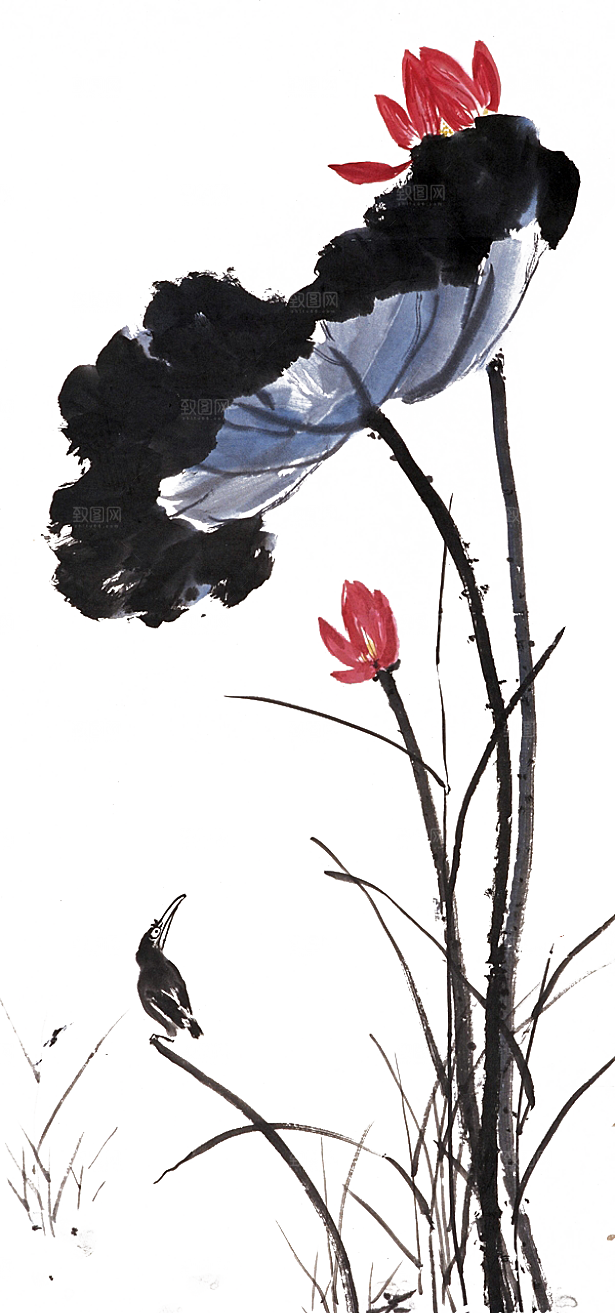中国风水墨荷花莲花插图清新手绘荷花莲花