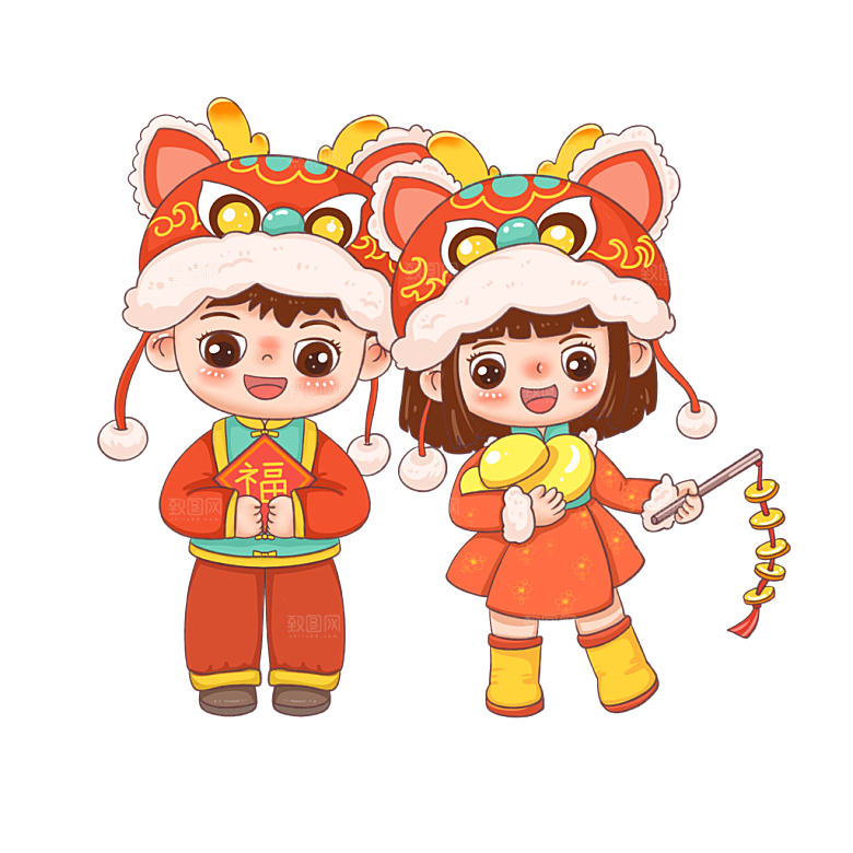 新年的可爱女孩男孩元素