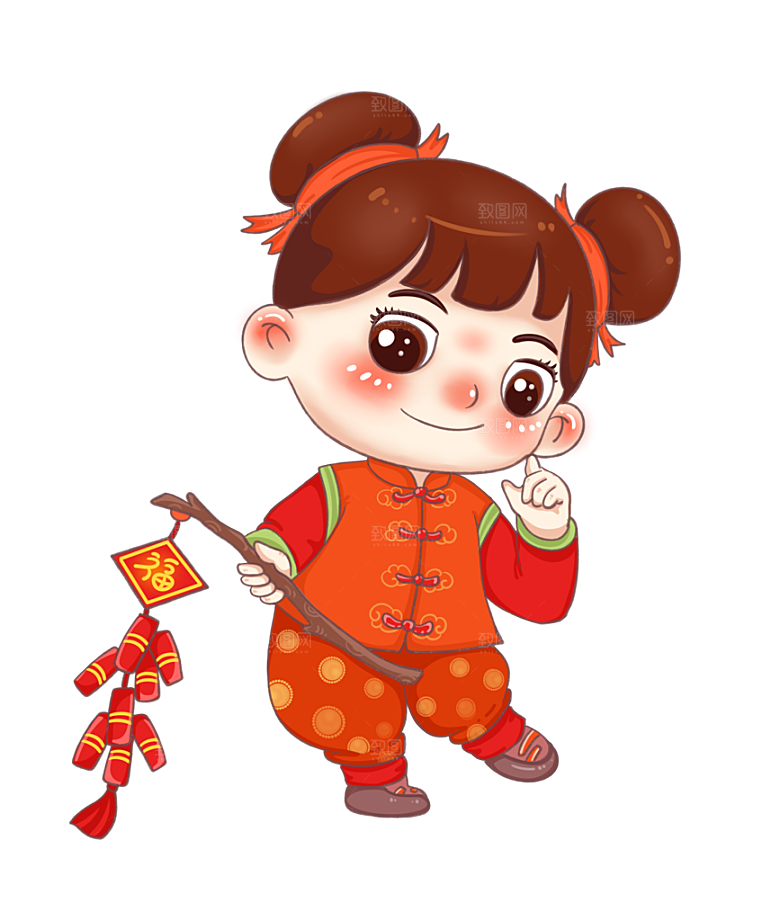 放鞭炮的小女孩元素