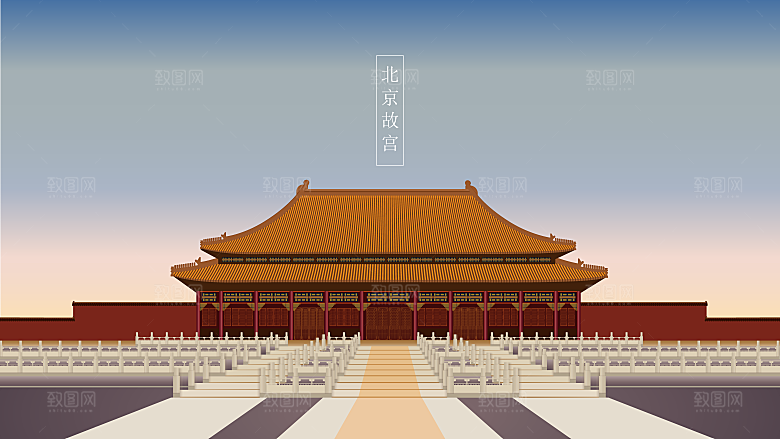 古风山水建筑凉亭荷花插画海报