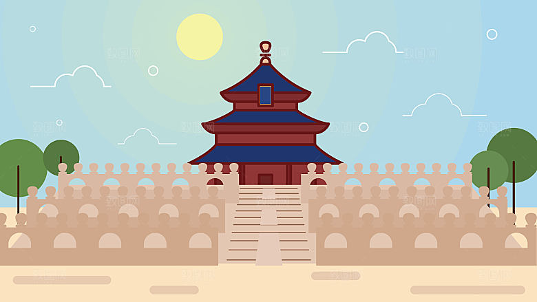 古风山水建筑凉亭荷花插画海报