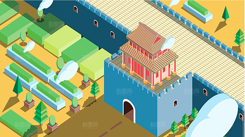 古风山水建筑凉亭荷花插画海报