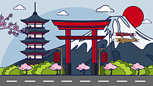 古风山水建筑凉亭荷花插画海报