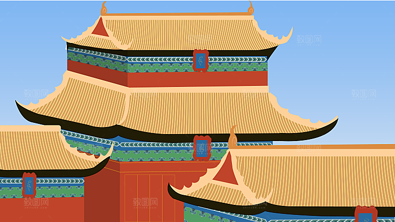 山水建筑风景简约大气插画海报