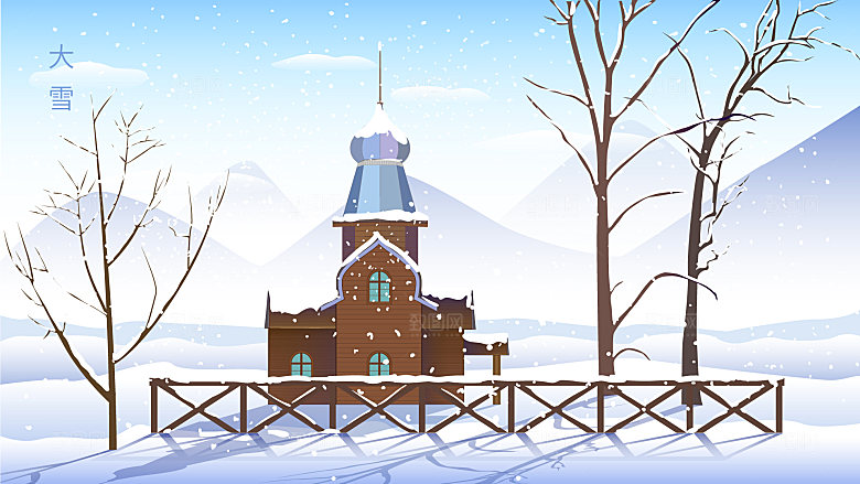 山水建筑风景简约大气插画海报
